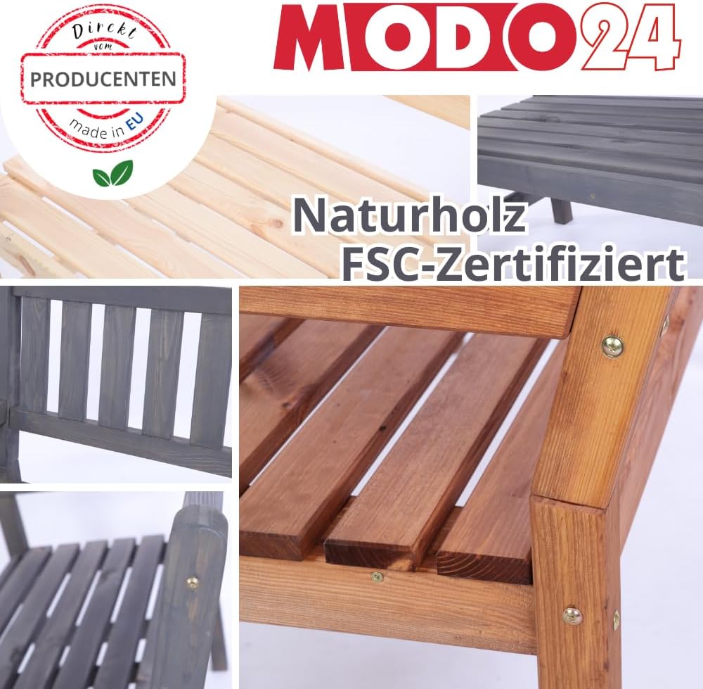 Gartenbank aus Holz, Parkbank, Gartenmöbel, Sitzbank, Bank Friesenbank, Holzbank, 3-Sitzer, In- & Outdoor, FSC-Holz, Abmessungen 90x154x70 cm, Farbe: Grau