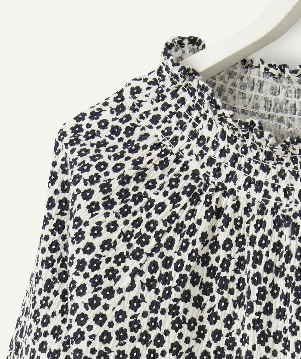 ROBE MANCHES LONGUES FILLE AVEC IMPRIMÉ FLEURI NOIR ET BLANC