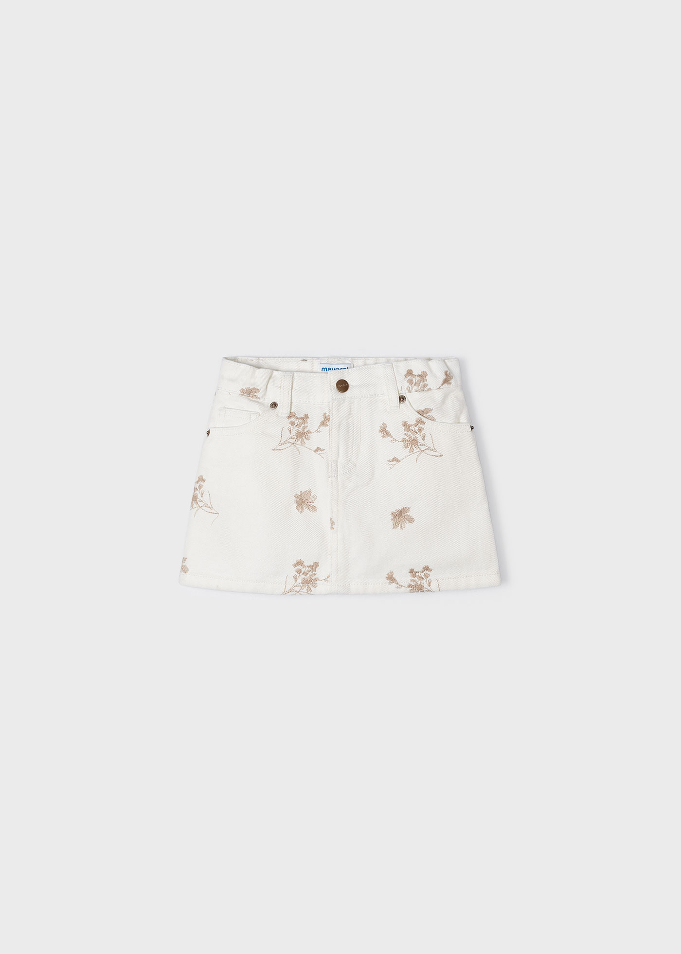 Saia de sarja bordada creme para meninas