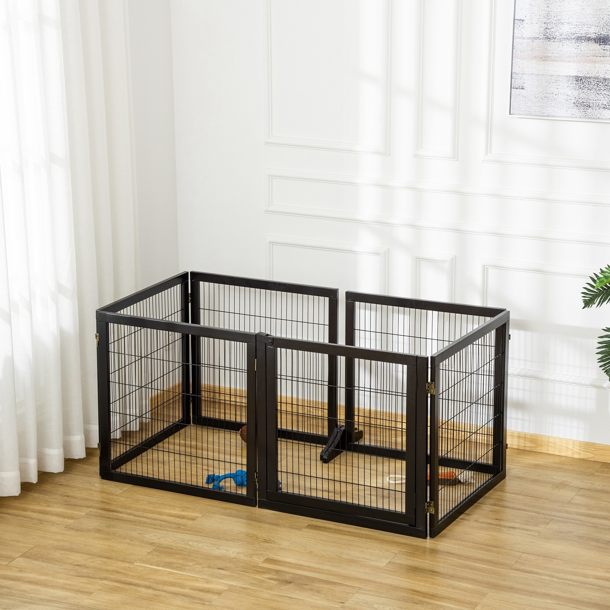 PawHut Türschutzgitter mit sechs separaten Paneelen schwarz 432L x 36B x 70H cm