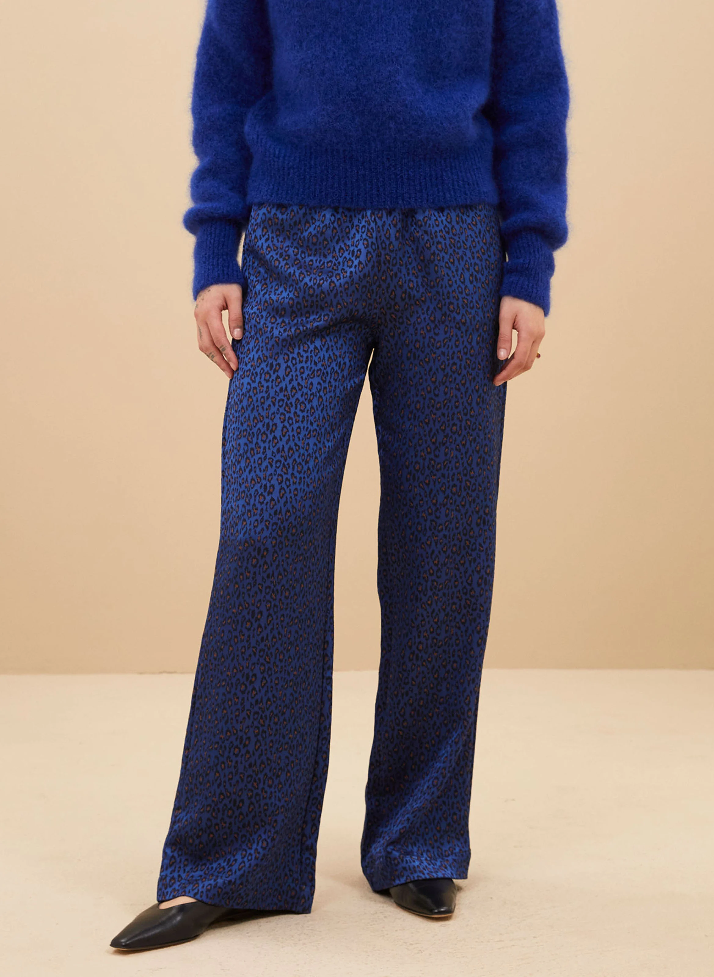ROBYN - Pantalon droit imprimé léopard | Bleu