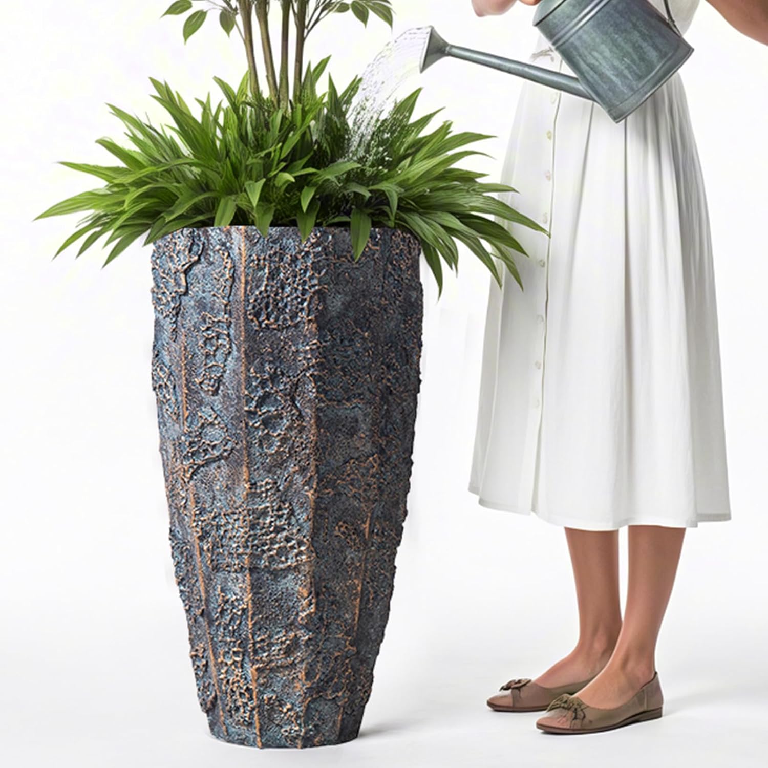 Yundu 43,2 & 55,9 cm hoch Beton Pflanztöpfe 2er Set Blumentöpfe mit Drainageloch Hohe Pflanzgefäße für Zimmerpflanzen Große Pflanzgefäße für Outdoor-Pflanzen wie Garten, Terrasse und Veranda-Dekor
