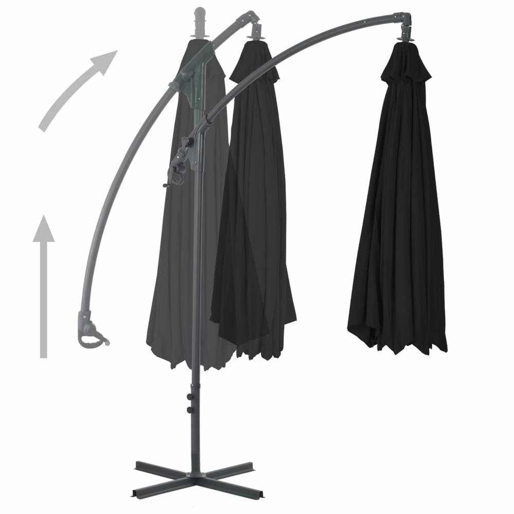 Parasol meuble de jardin déporté avec mât en acier 250 x 250 cm noir