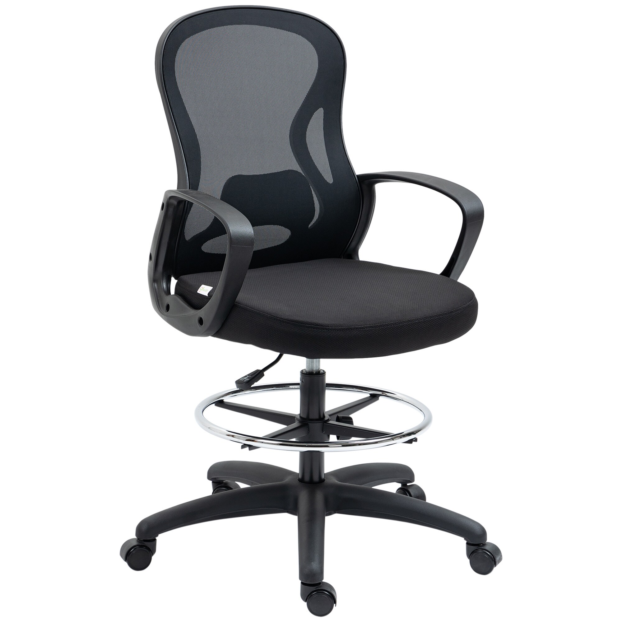 Vinsetto Zeichenstuhl mit Nylonrollen schwarz 59L x 65B x 103-123H cm