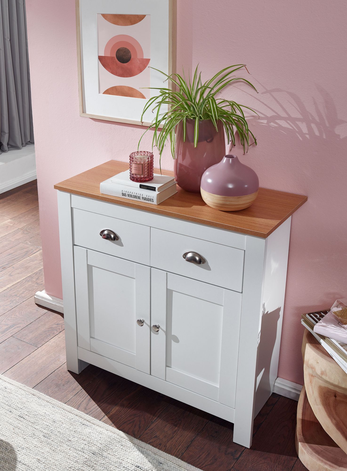 Sideboard FineBuy Kommode Weiß / Eiche 79x81x34,5 cm Anrichte Schubladenkommode
