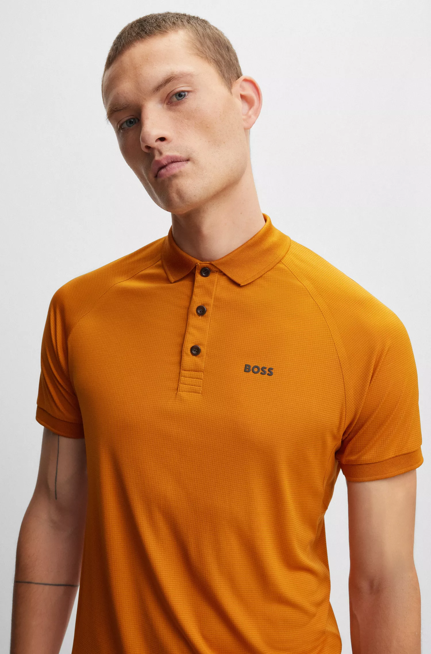 Camisa polo BOSS verde-limão em malha estruturada