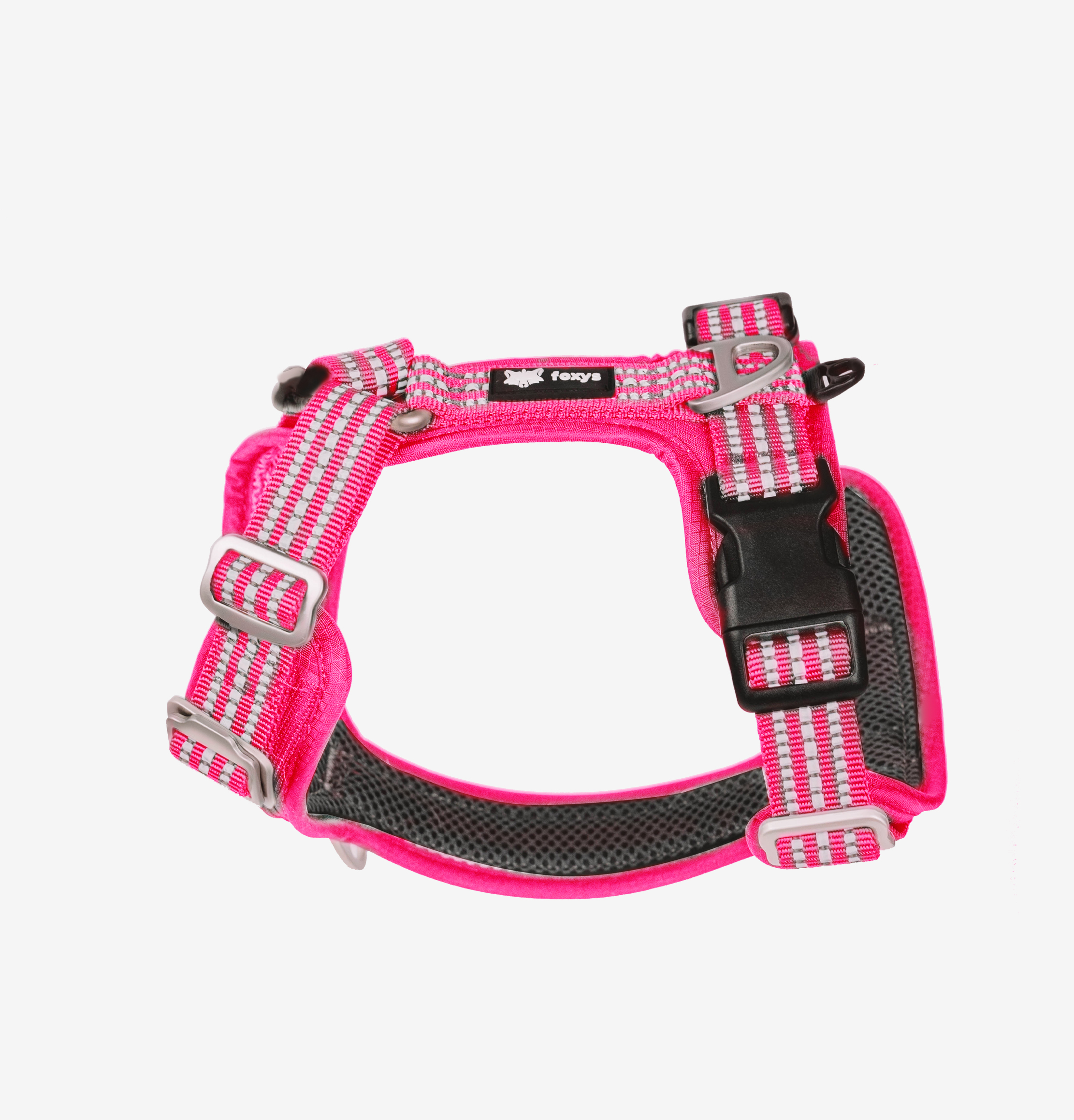 Coleira anti-puxão Foxys com fivelas de alumínio reforçadas, rosa