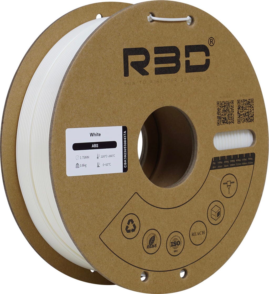 R3D  ABS White, 1,75 mm / 800 g    Langlebiges Filament mit guten mechanischen Eigenschaften