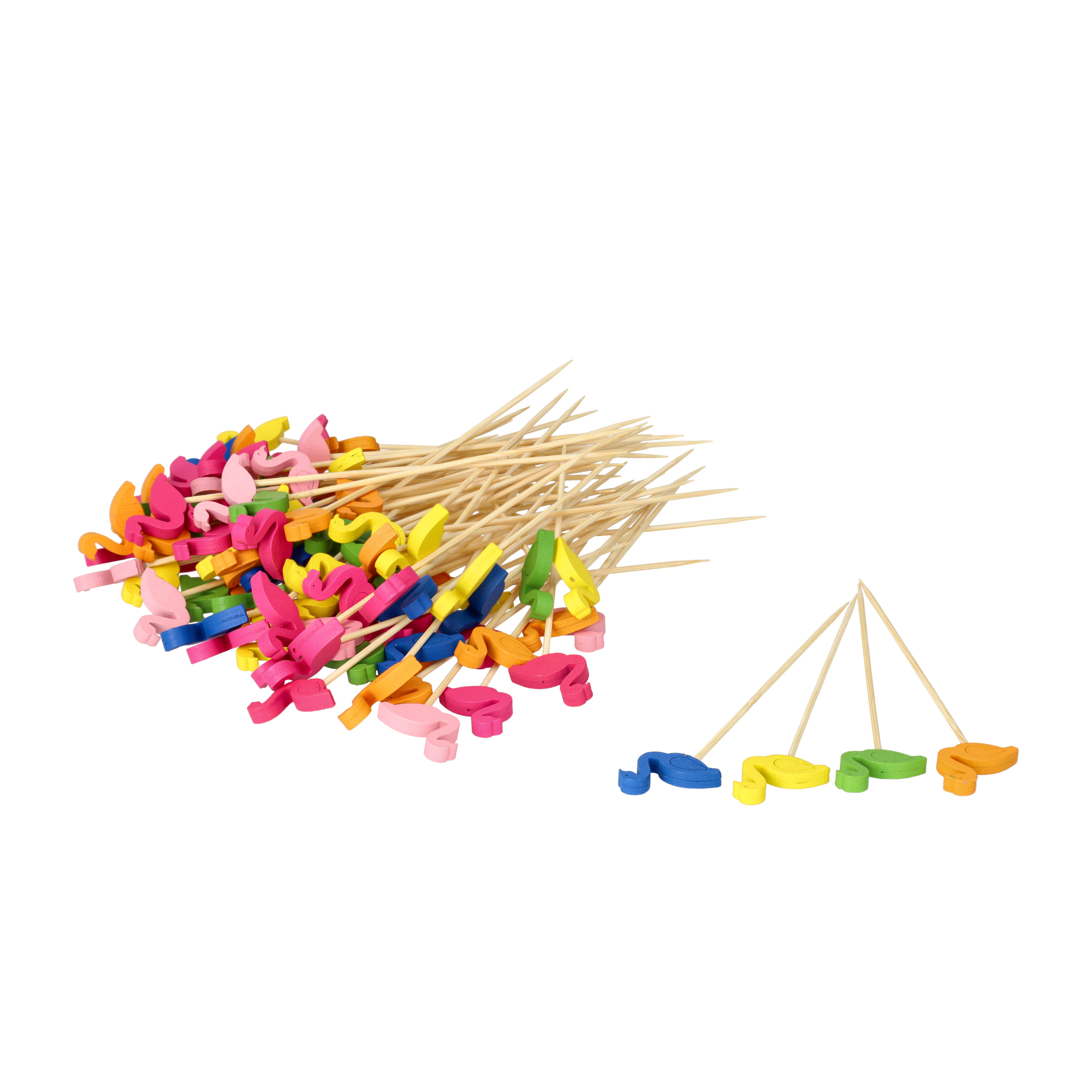 (95er Set) Cocktail Sticks Fingerfood Sommer Party Spiesse Deko Zahnstocher - Flamingo