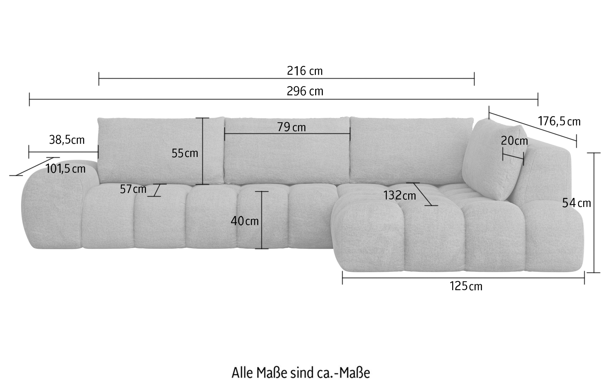 GOODproduct Ecksofa »AZITA klein, L-Form, elegant und bequem Designsofa in Bubble-Optik« lose Rückenkissen, traumhafte Steppung, Masse B/T/H: 296/176,5/89 cm