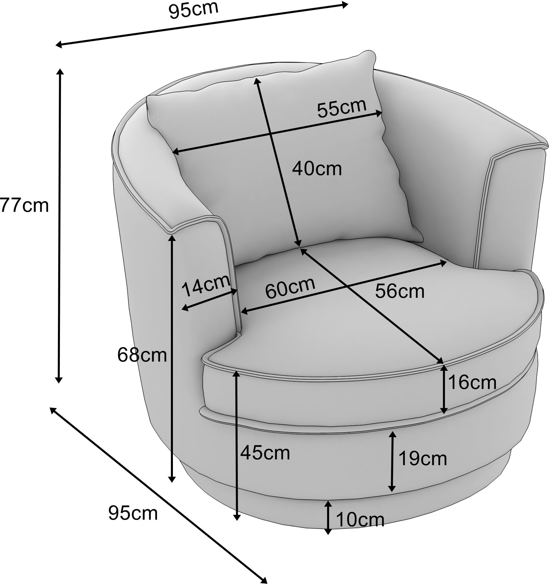 Home affaire Drehsessel »MAISIE, Lese-Sessel, Love Seat,« trendige Stoffe MEGA CORD und Web-Velours, 360 Grad drehbar