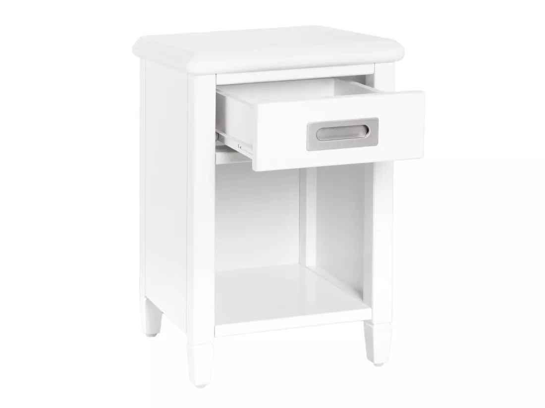 Table de chevet - 1 tiroir et 1 niche - Pin - Blanc - GUERANDE