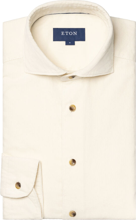 ETON Slim Fit White Fine Whale Coruroy Shirt Hvid