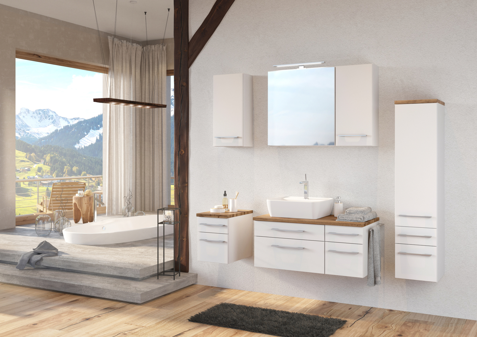 Waschtisch DAVOS - weiß - 2 Schubkästen - Becken links - 90 cm breit
