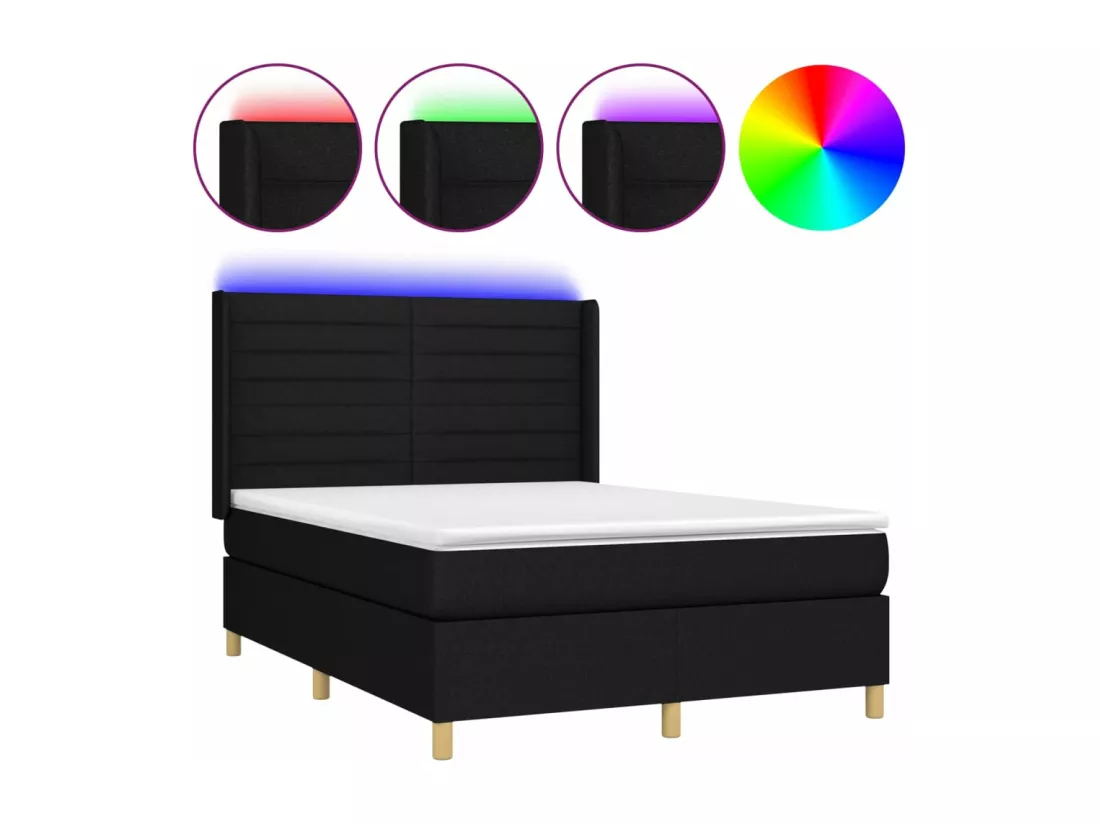 Sommier tapissier avec matelas et LED Noir 140x190 cm Tissu