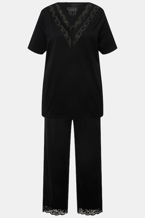 Pyjama, Spitze, V-Ausschnitt, Halbarm, Taschen