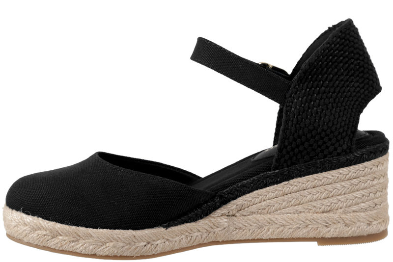 TOMMY HILFIGER - MID WEDGE ESPAD CLOSED TOE BLACK SANDAL