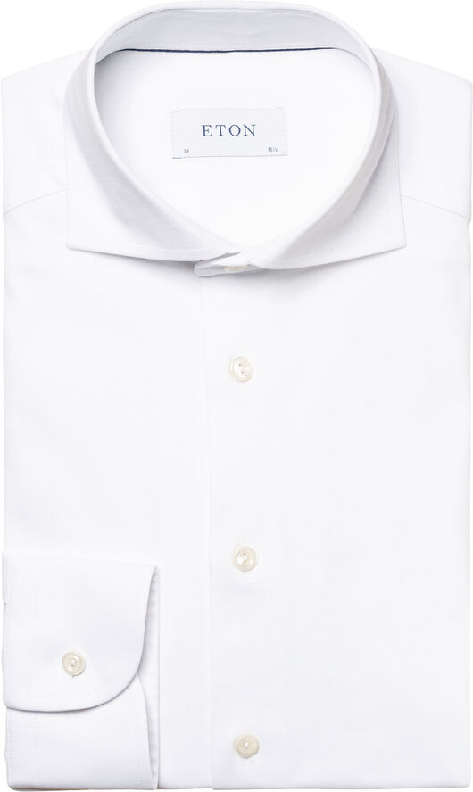ETON Contemporary Fit White Solid Four-Flex Stretch Shirt Hvid