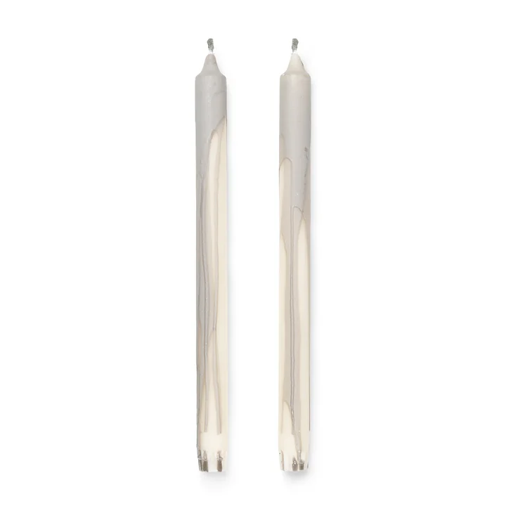 Ferm Living - Dryp Stabkerzen, weiss / warm grey (2er-Set)