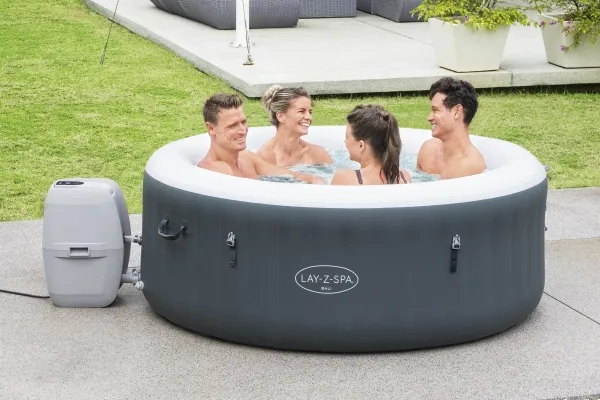 Bestway 60009, 669 L, 4 person(er), Rund, Boble/Jet massage, Acrylonitrilbutadienstyren, PVC, Grå, Hvid