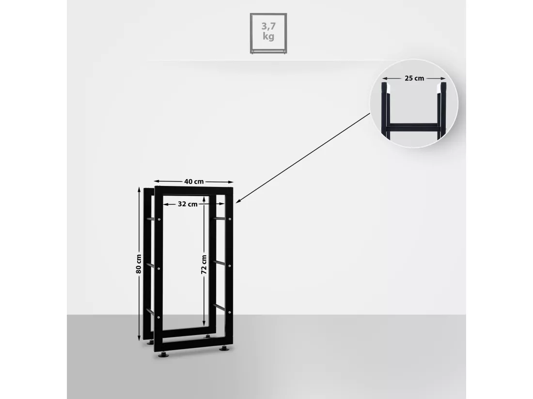 Etagère bois de cheminée - Métal - 40 x 25 x 80cm - Noir - Keri V2