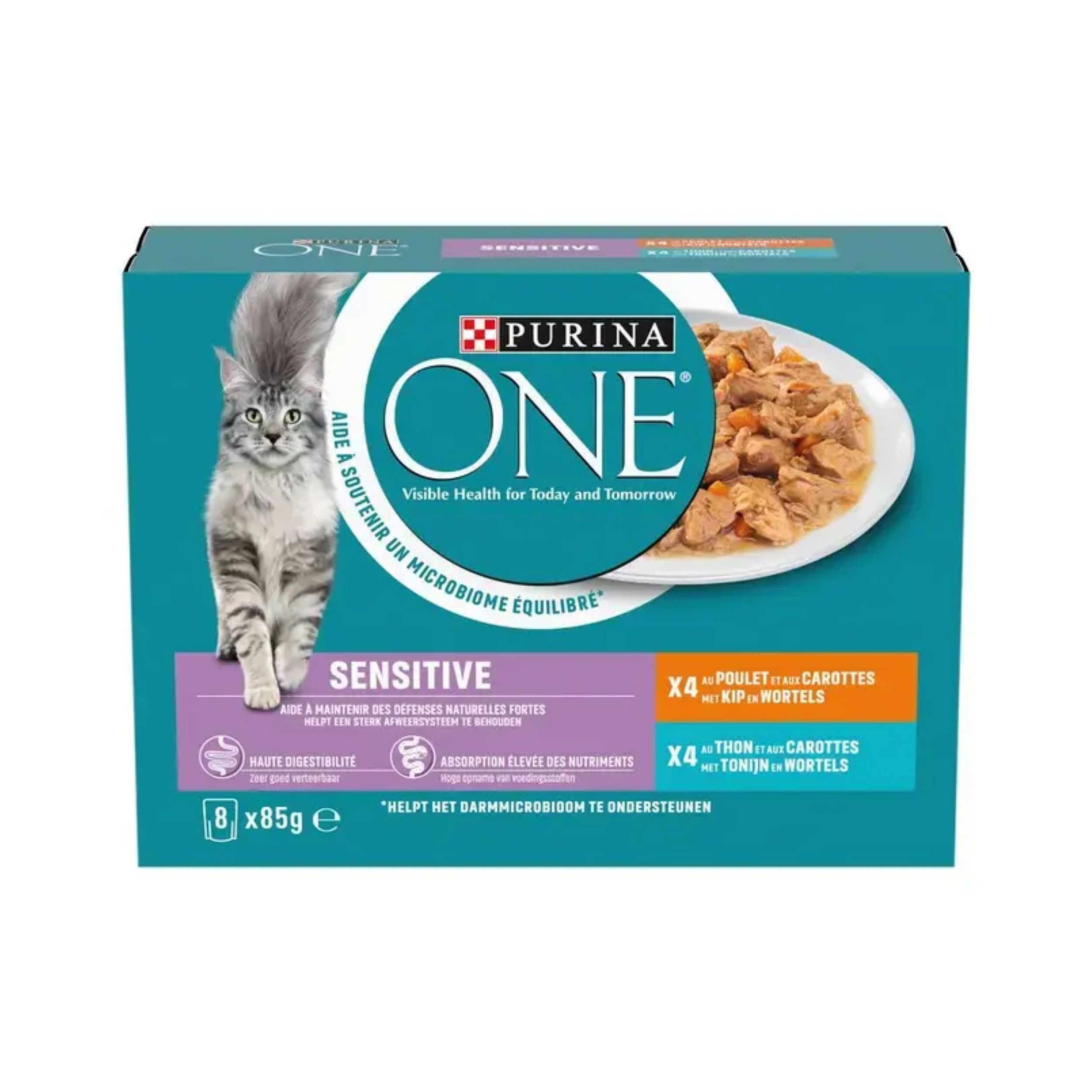 Purina One Sensitive Adult Kat | 8 x 85 gram maaltijdzakjes kip & tonijn | 15836.1