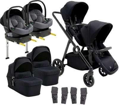 Beemoo Pro Multi 2 Tvillingvogn inkl Route i-Size Babybilstol & Base, Coffee Black/Mineral Grey