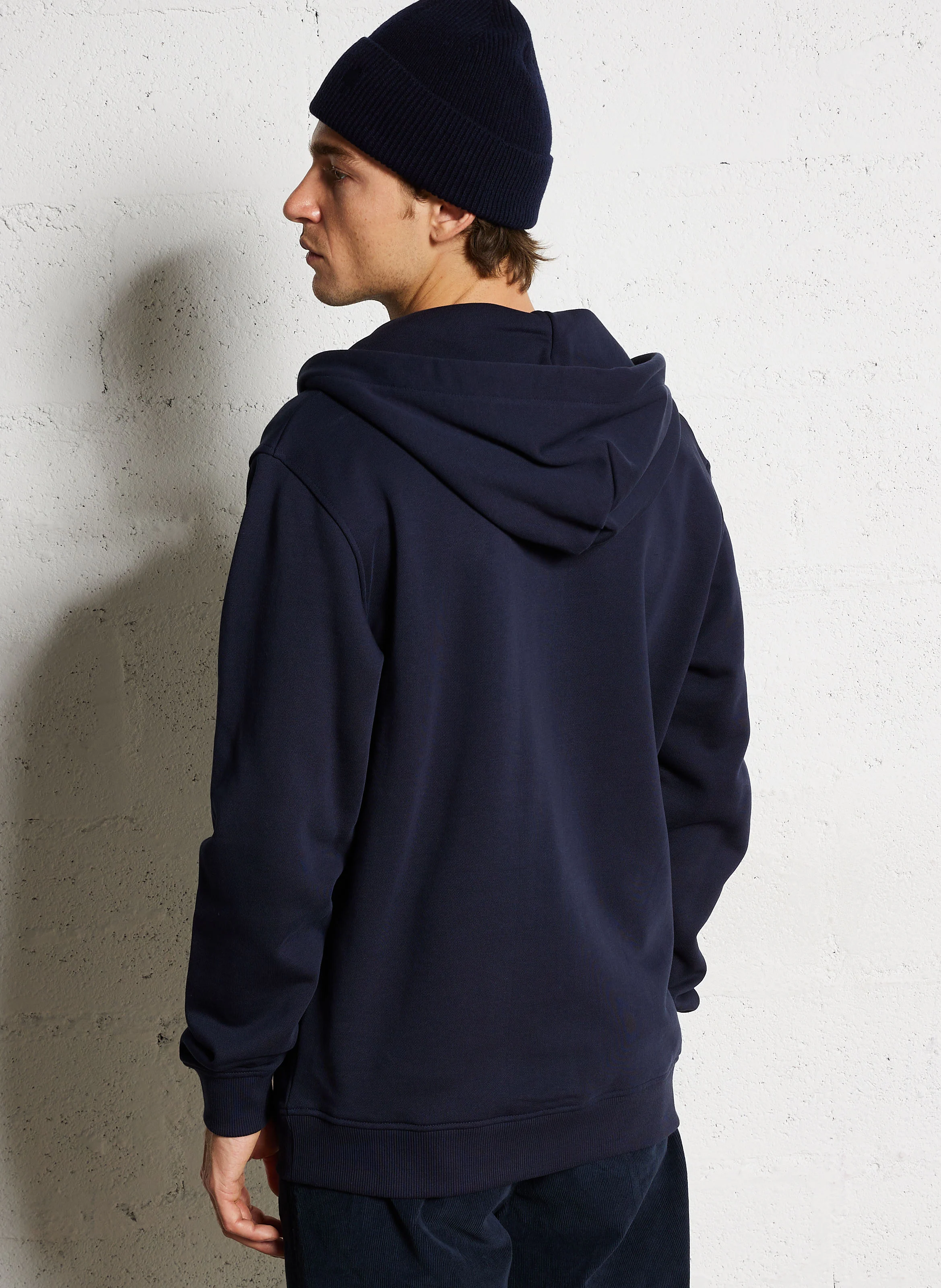 Sweat zippé à capuche en coton| Bleu