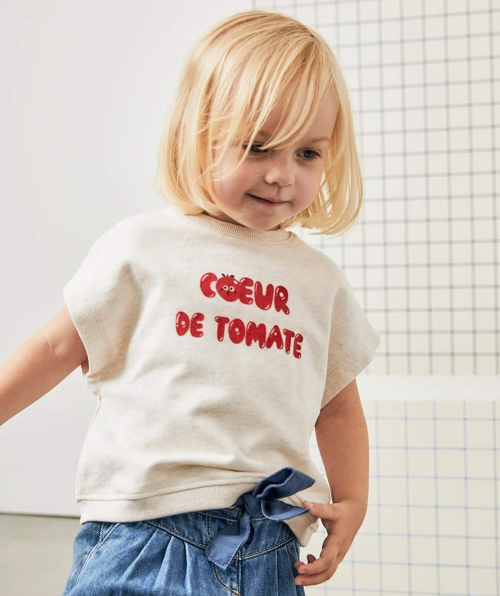T-SHIRT BÉBÉ FILLE EN COTON BIO AVEC MESSAGE ROUGE TOMATE