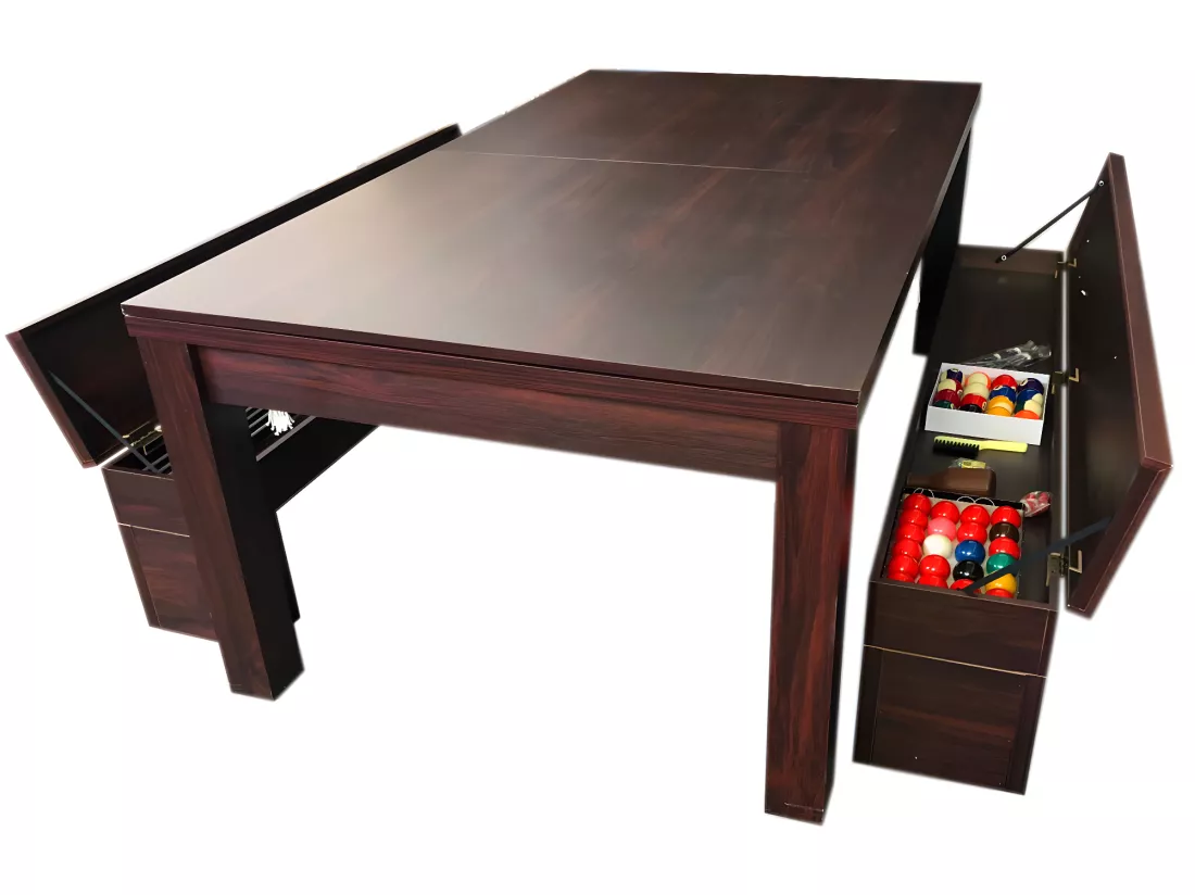 Table de Billard rouge 7 Pieds convertible avec banquettes – Etna