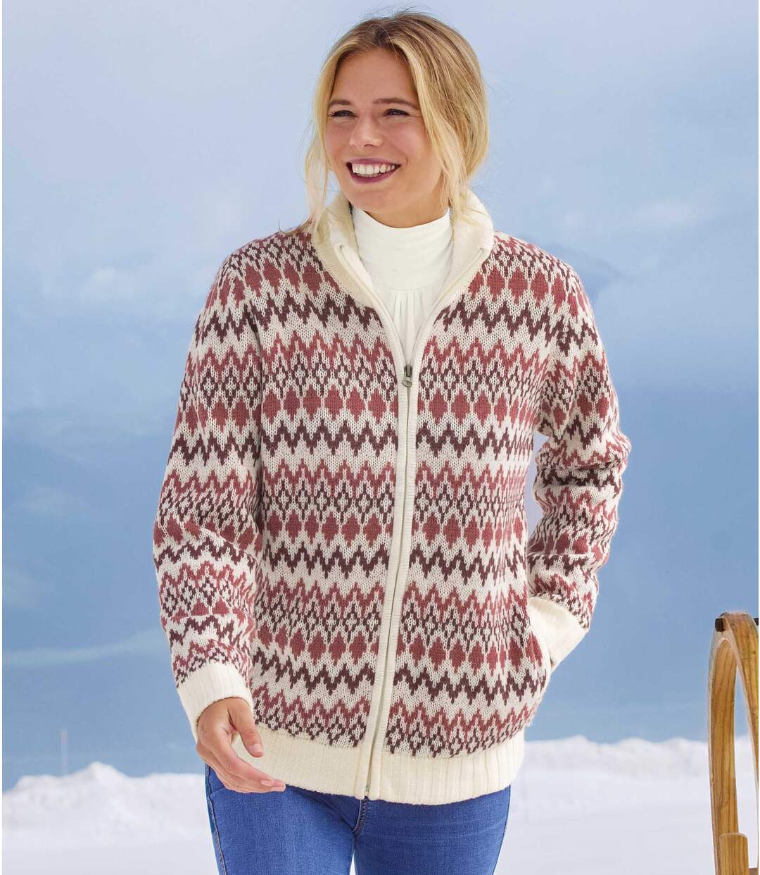 Blouson Tricot Esprit Jacquard Doublé Coral