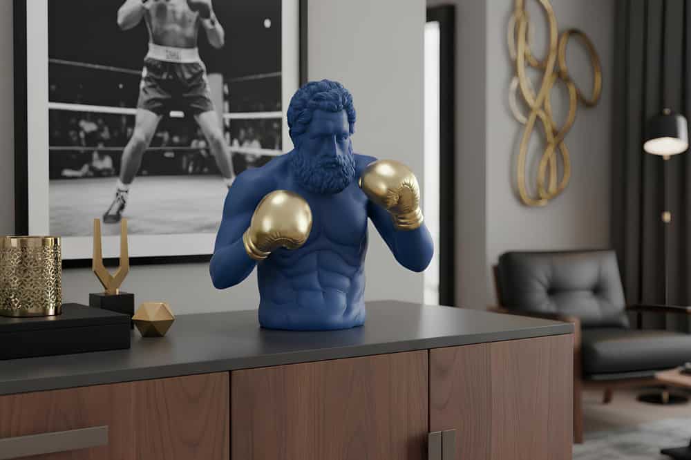 Einzigartige Statue BOXER 50cm blau gold handmade Skulptur Deko-Figur