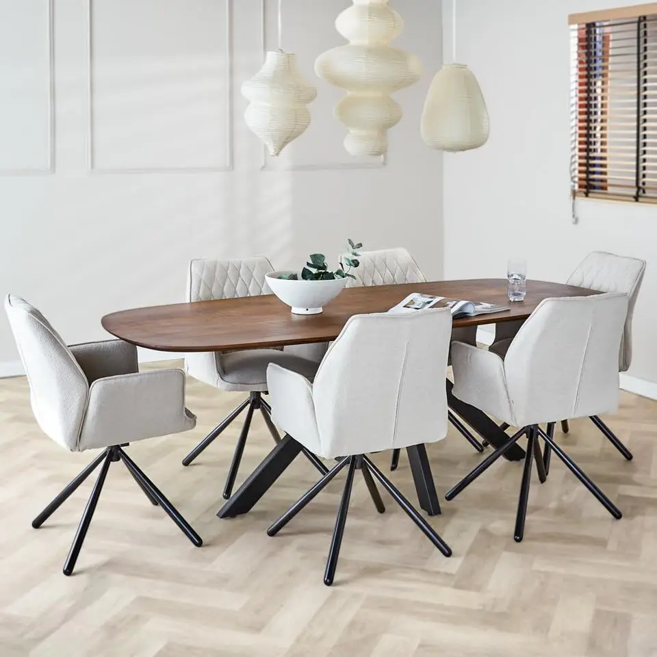 Eettafel deens ovaal Paris walnoot finish 220x100 cm - Hout - Bruin