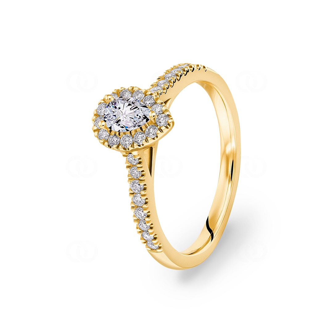 Tropfen Halo Diamantring 750/18 K Gelbgold 0.63 ct G/si