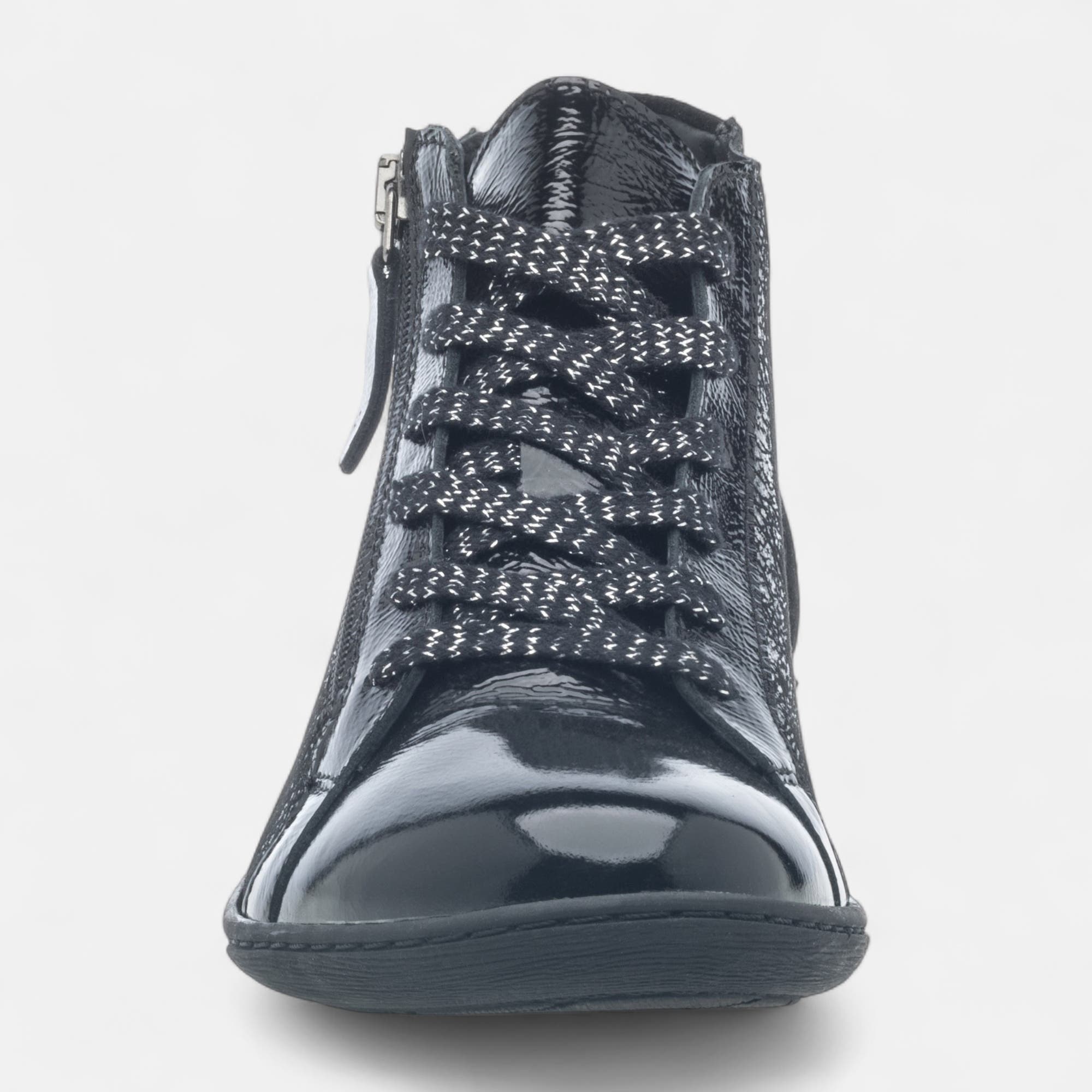 Bottines à lacets Femme en cuir noir vernis