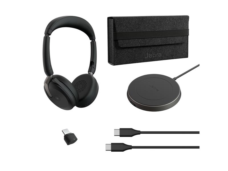 Jabra Headset Evolve2 65 Flex Duo MS, USB-C, inkl. Ladestat Ultrakompaktes professionelles Headset für unterwegs mit der besten aktiven Geräuschunterdrückung seiner Klasse