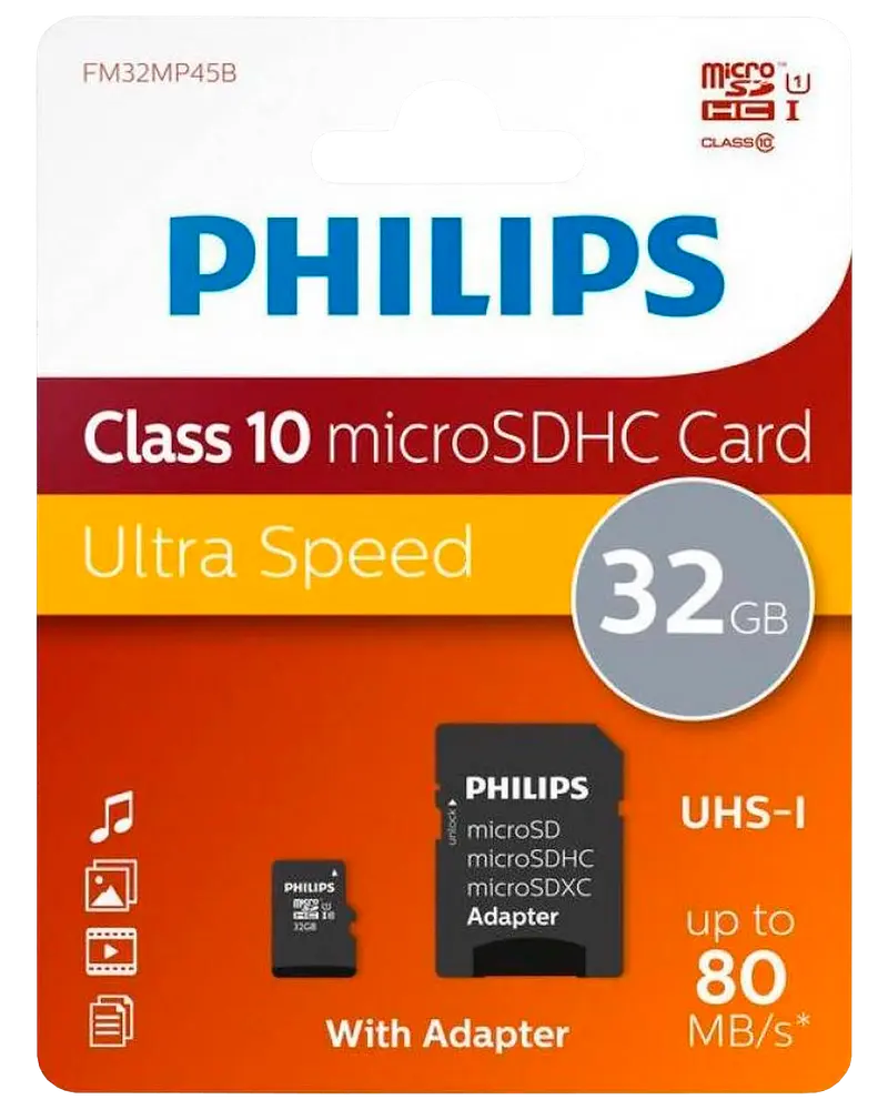 PHILIPS Micro SDXC kort - 32GB med SD adapter