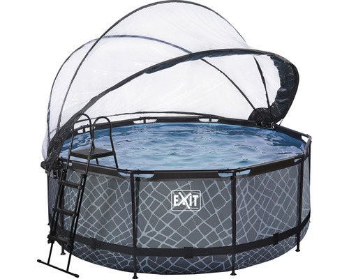 EXIT StonePool ronde opzetzwembadset Ø 360x122 cm inclusief zandfiltersysteem, afdekking & ladder, steenlook