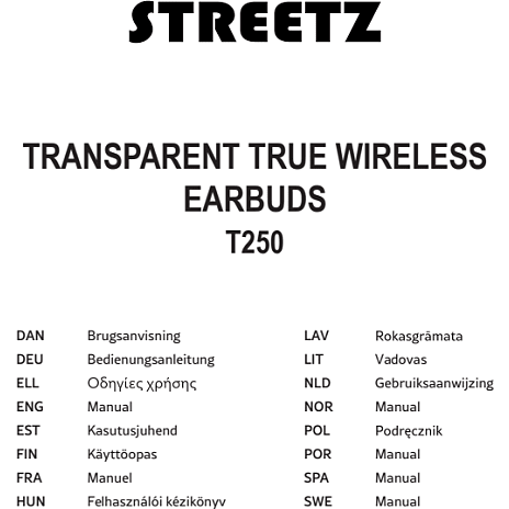 Streetz T250 transparent TWS trådløse in-ear høretelefoner - transparent