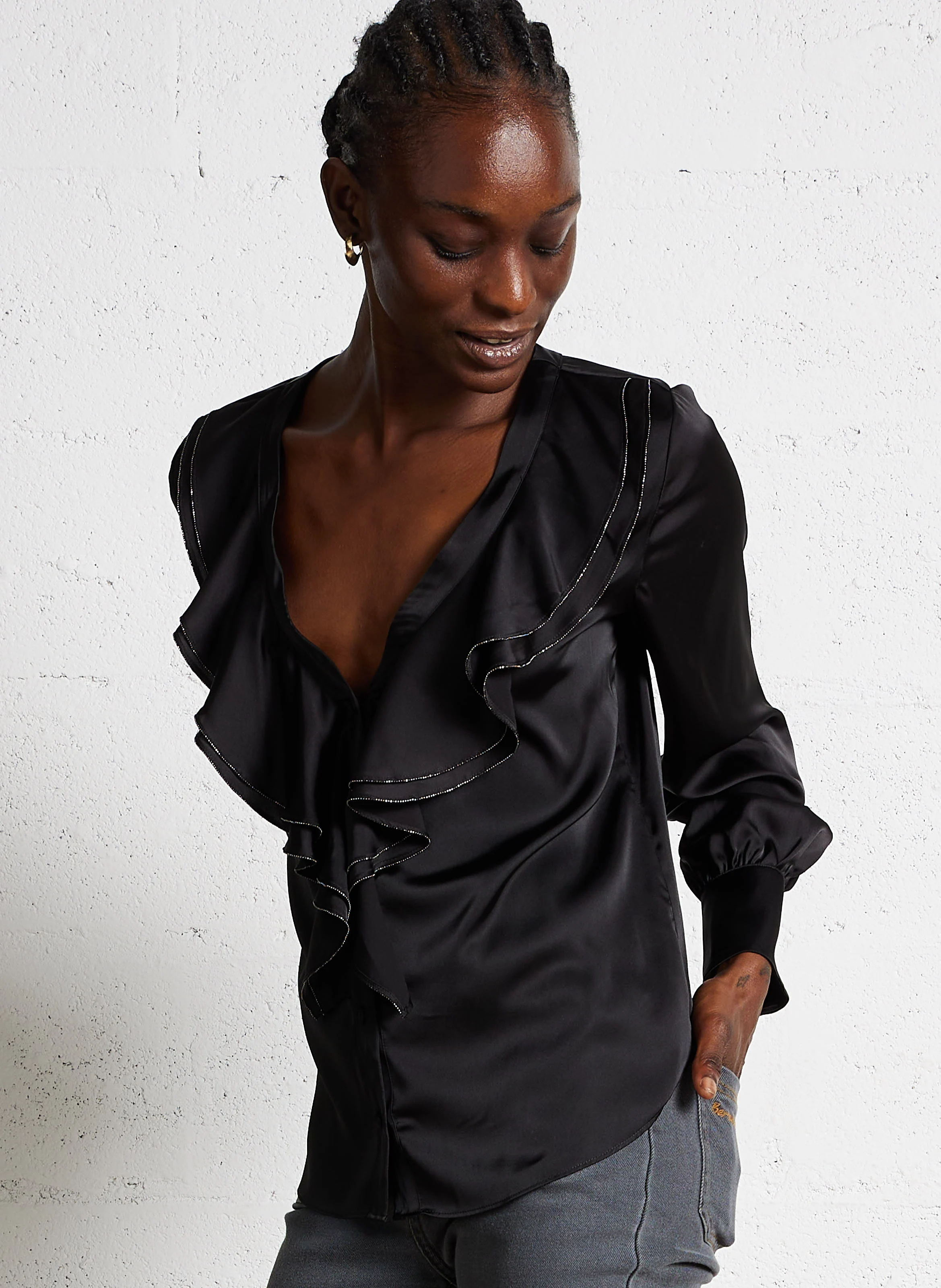 CARVI - Chemise droite à col V| Noir