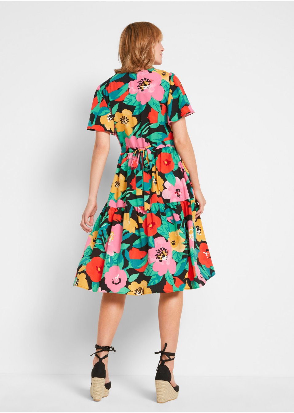 Robe midi à imprimé floral de coupe trapèze