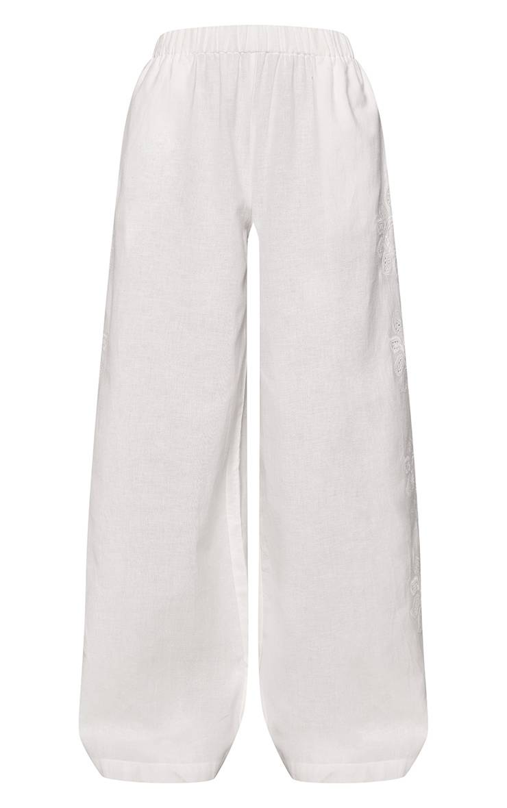 Blanc Pantalon Coordonné En Coton Avec Détail Brodé Soleil