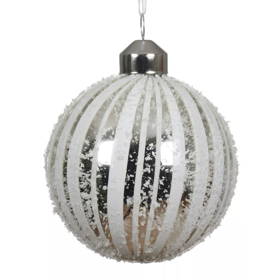 Lot de 3 boules de Noël en verre (D80 mm) Neige Blanc et argent