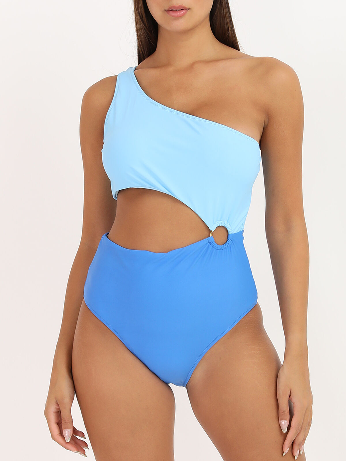 Maillot 1 pièce bicolore asymétrique- Bleu