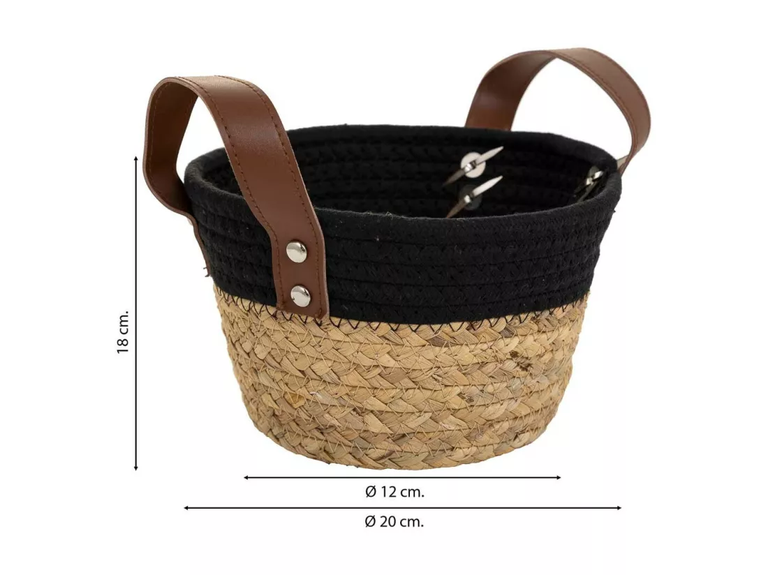 Panier en fibres naturelles et coton noir D20x12/18