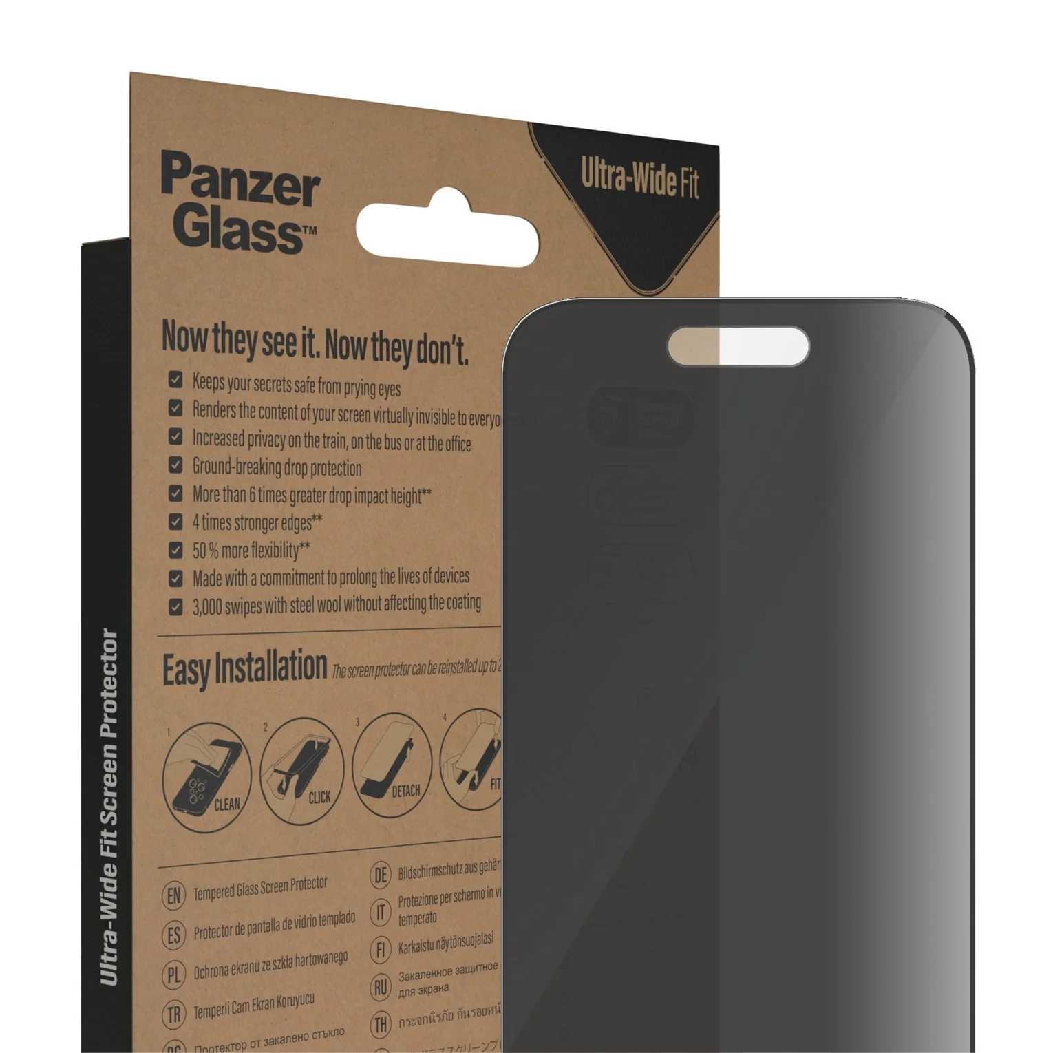 iPhone 14 Pro Ultra Wide Fit Panzerglas Privacy Displayschutz mit EasyAligner Case Friendly (P2784)