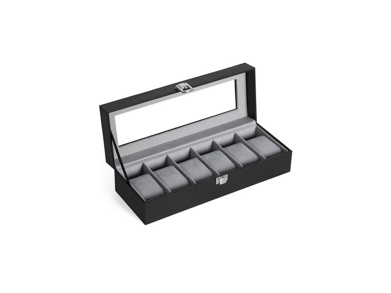 Songmics Uhrenbox 11.2 cm, Grau/Schwarz Uhrenschatulle