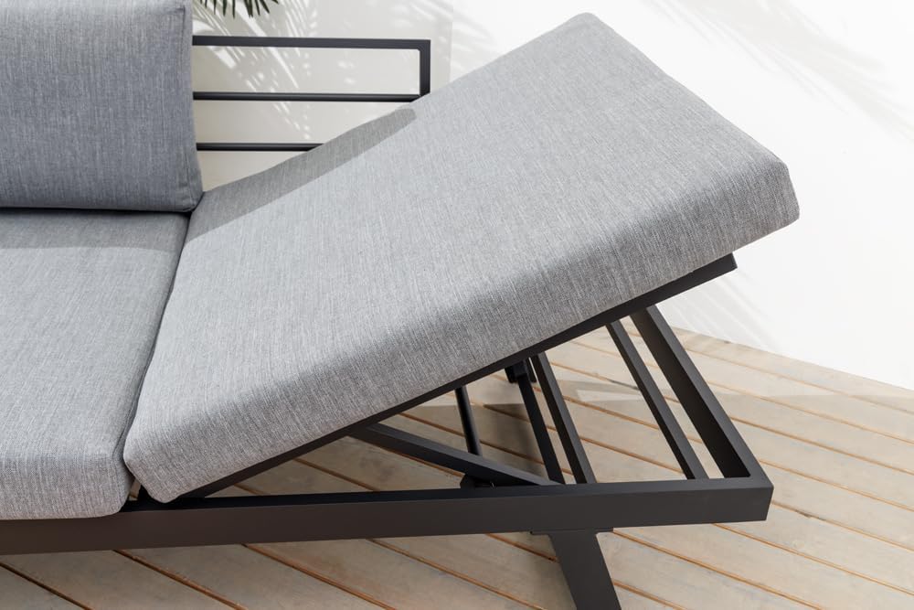 Riess Ambiente Verstellbare Gartenlounge MODULAR Miami - 230cm - grau Natur anthrazit - Liege Gartensofa inkl. Sitzpolster und Ablagetisch