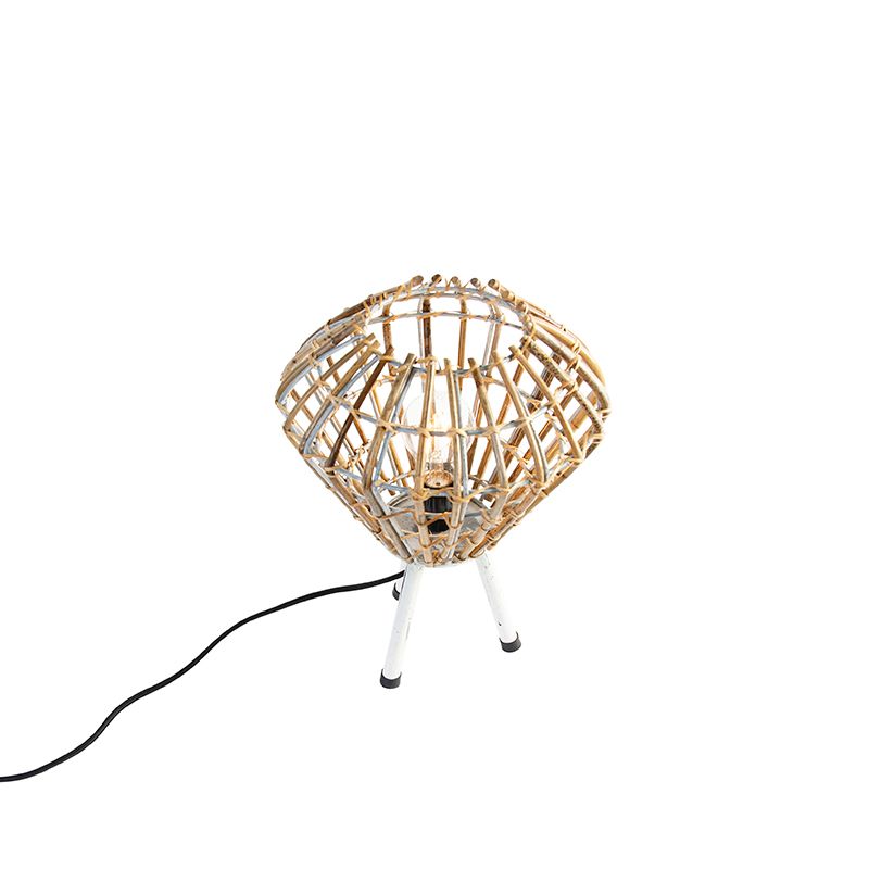 Landelijke tafellamp tripod bamboe met wit - Canna Diamond