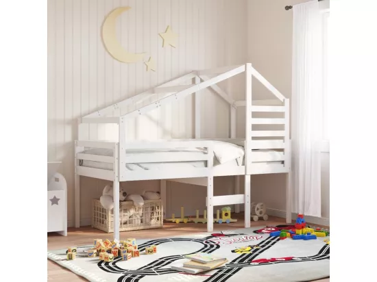 Lit haut sans matelas blanc 90x200 cm bois de pin massif